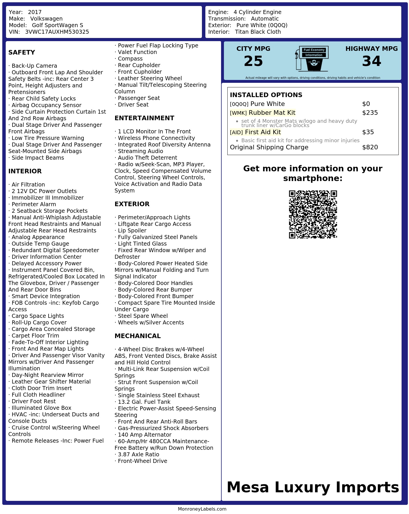 Monroney Label
