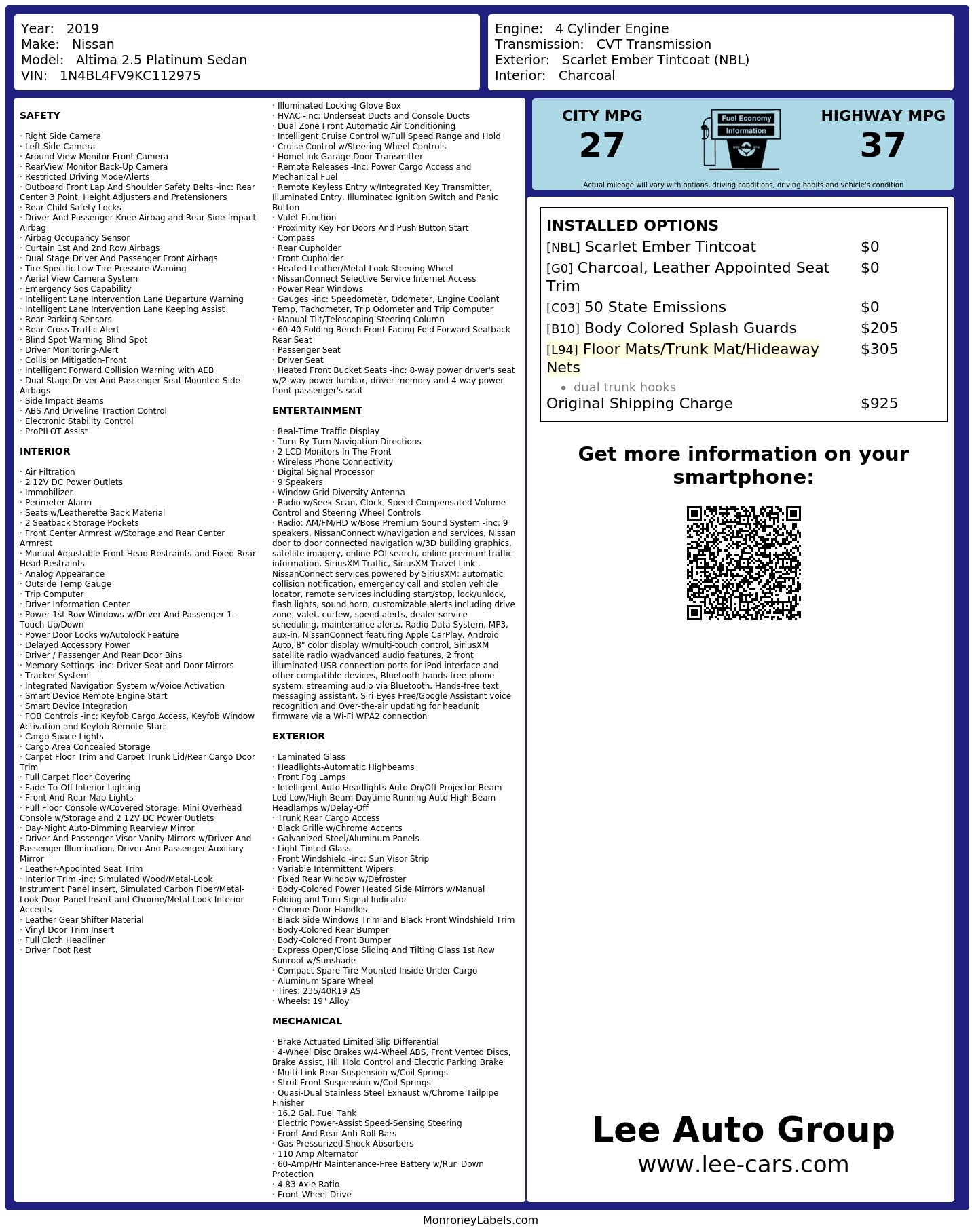 Monroney Label