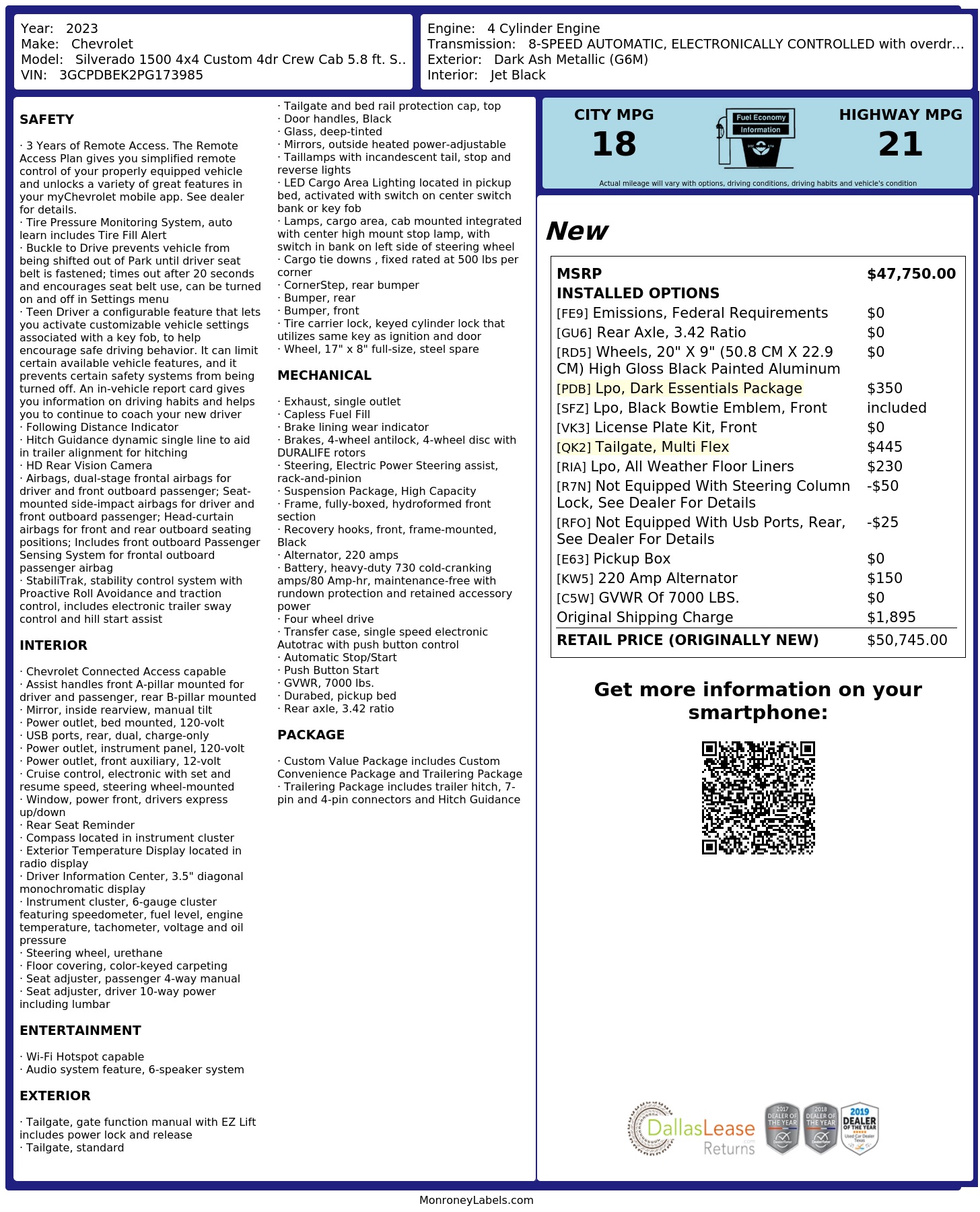 Monroney Label