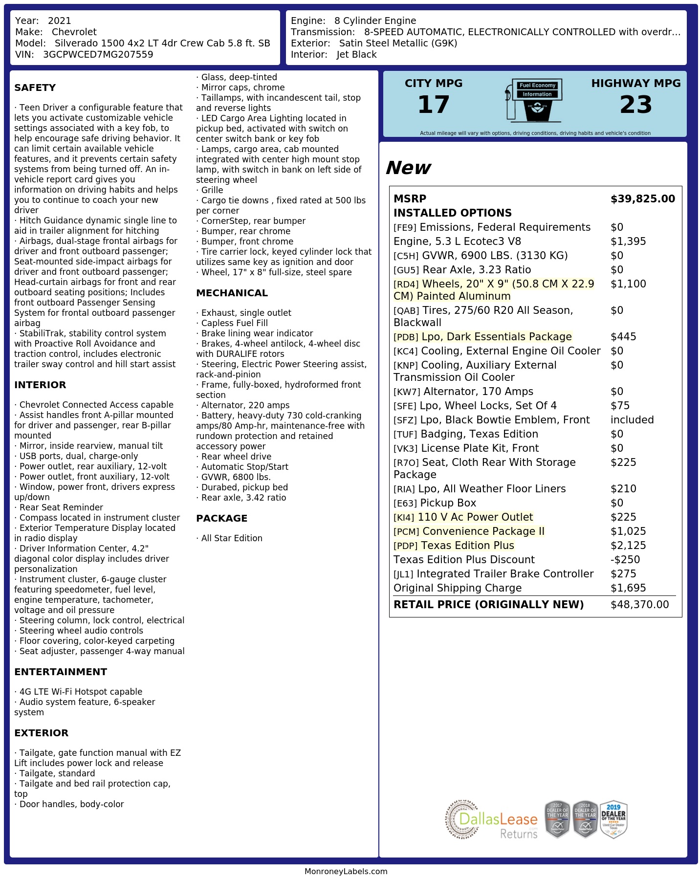 Monroney Label