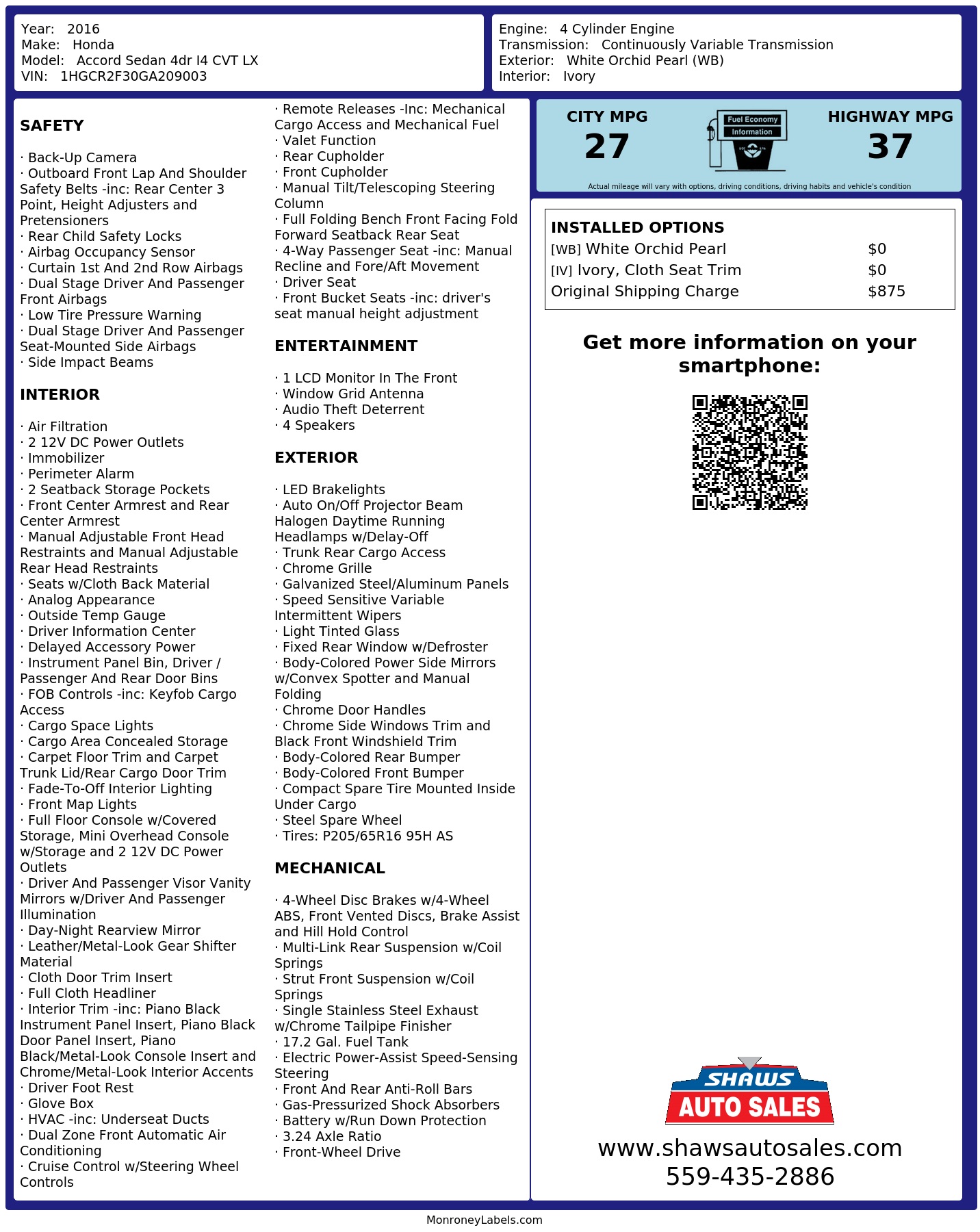 Monroney Label