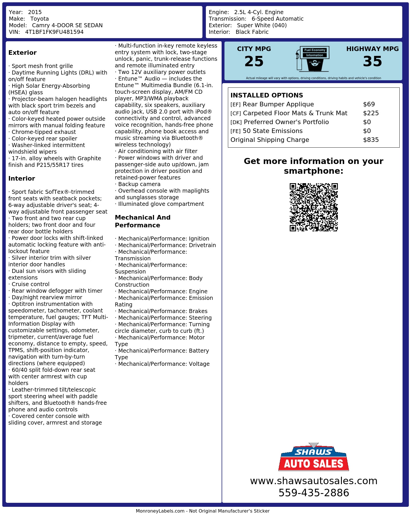 Monroney Label