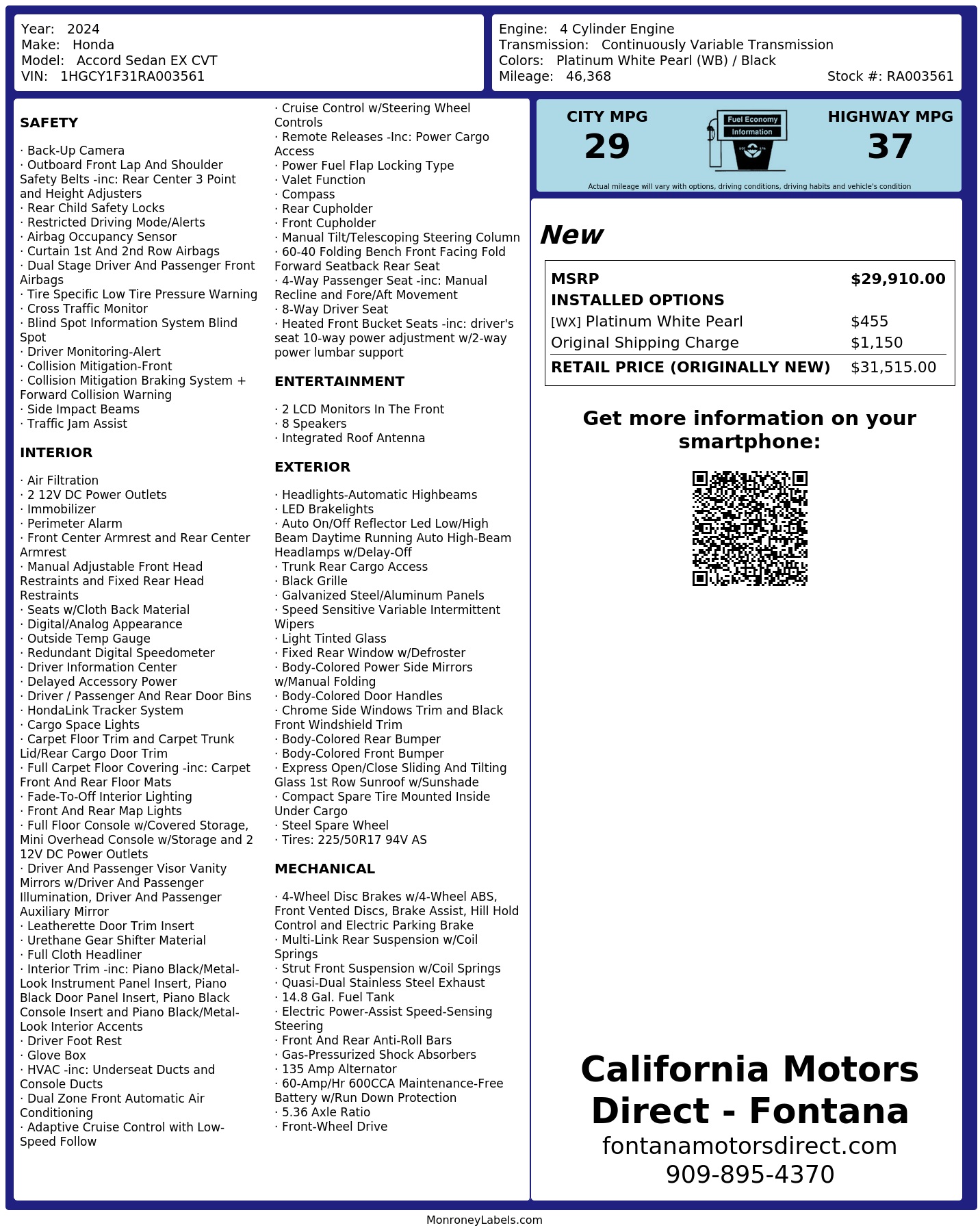 Monroney Label