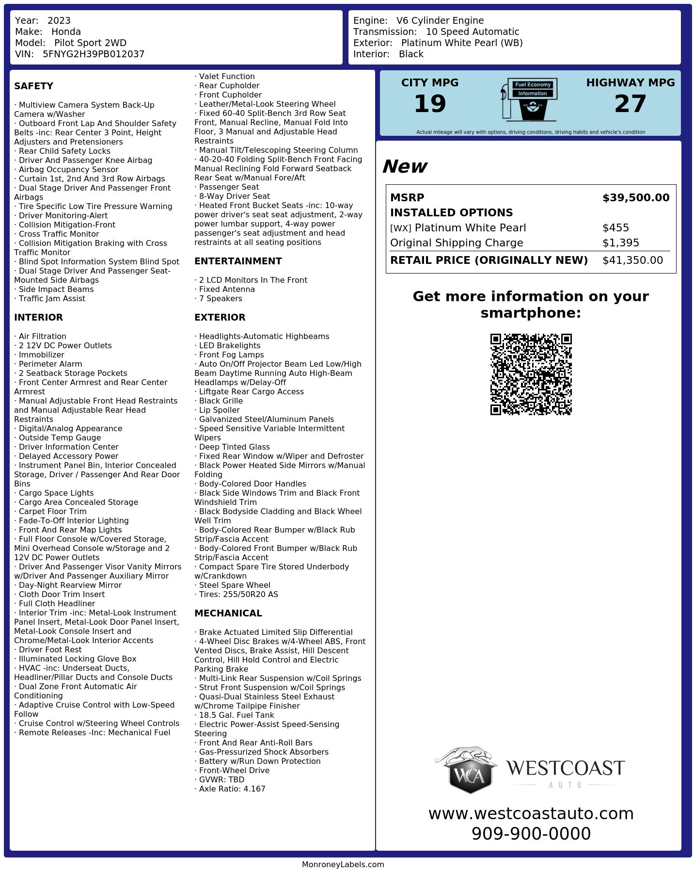 Monroney Label