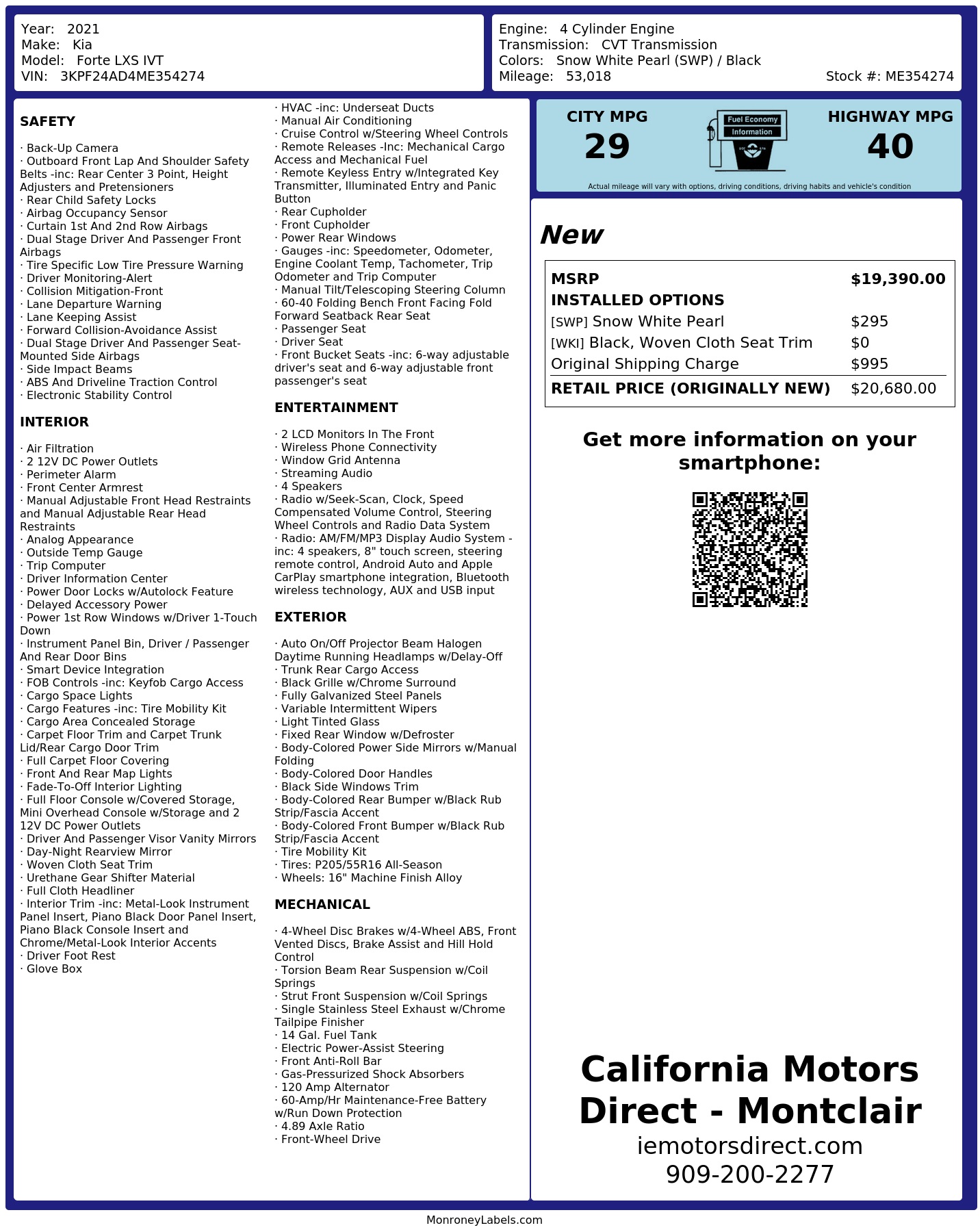 Monroney Label