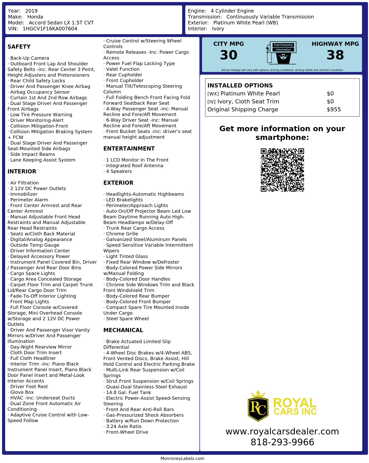 Monroney Label