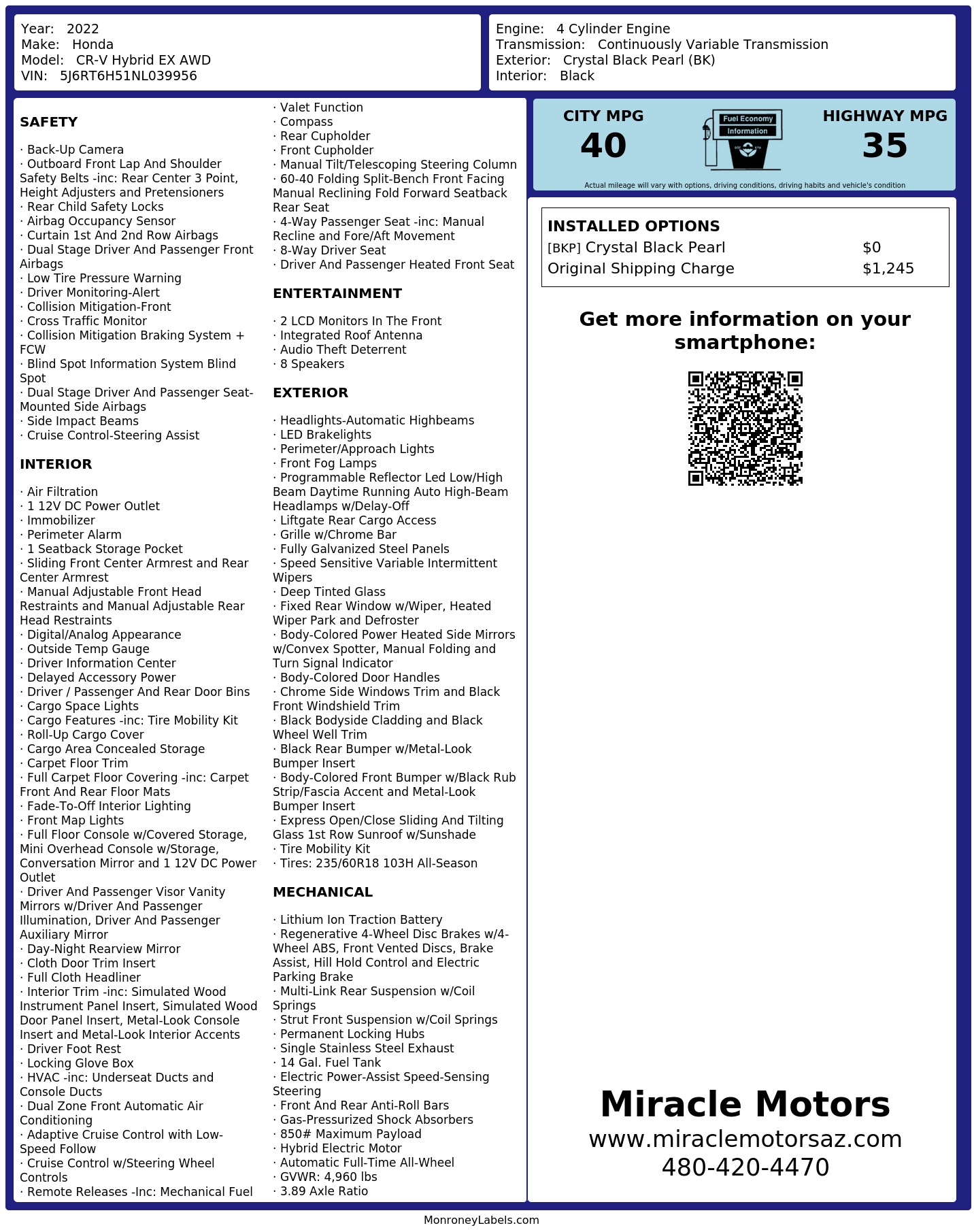 Monroney Label