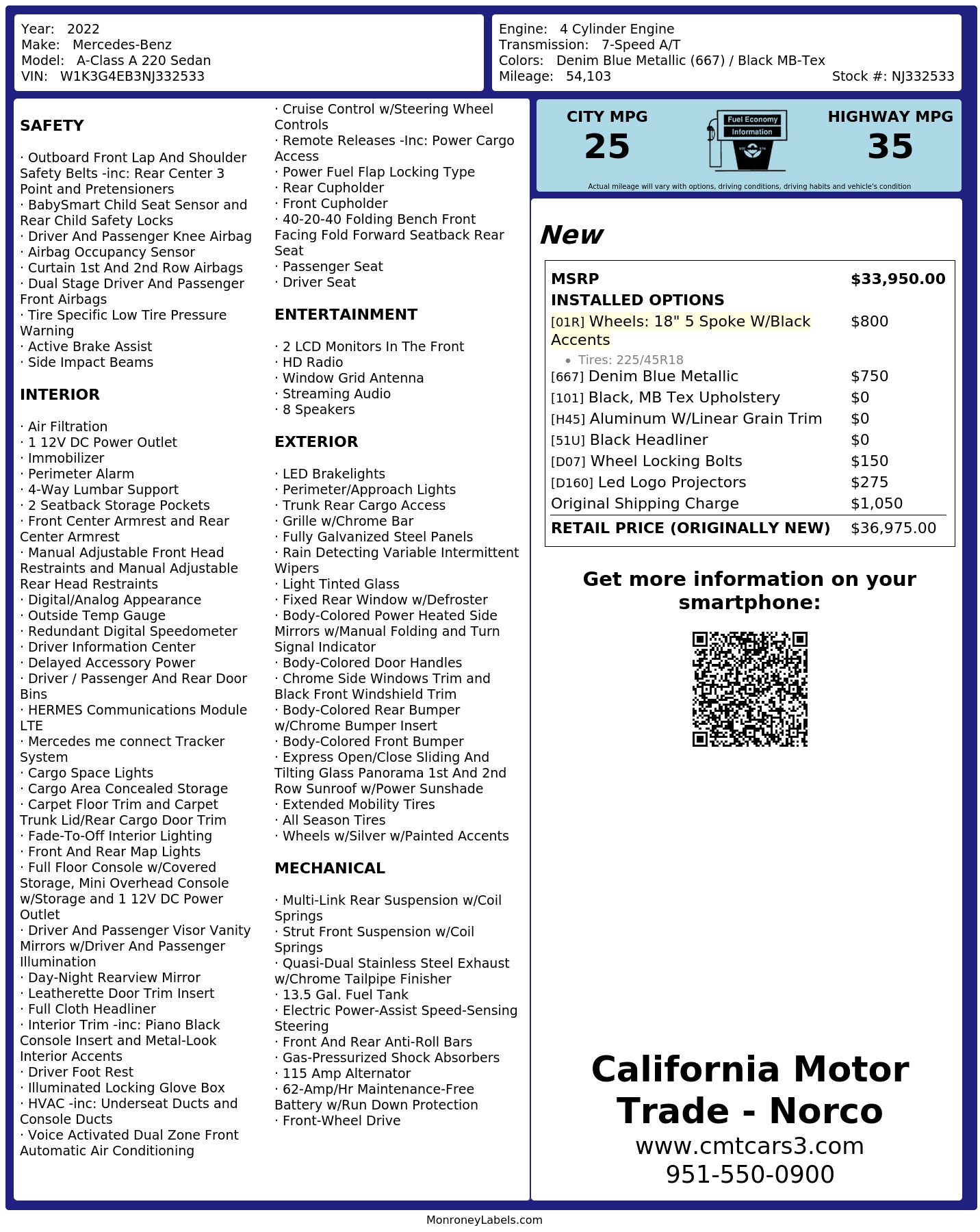 Monroney Label