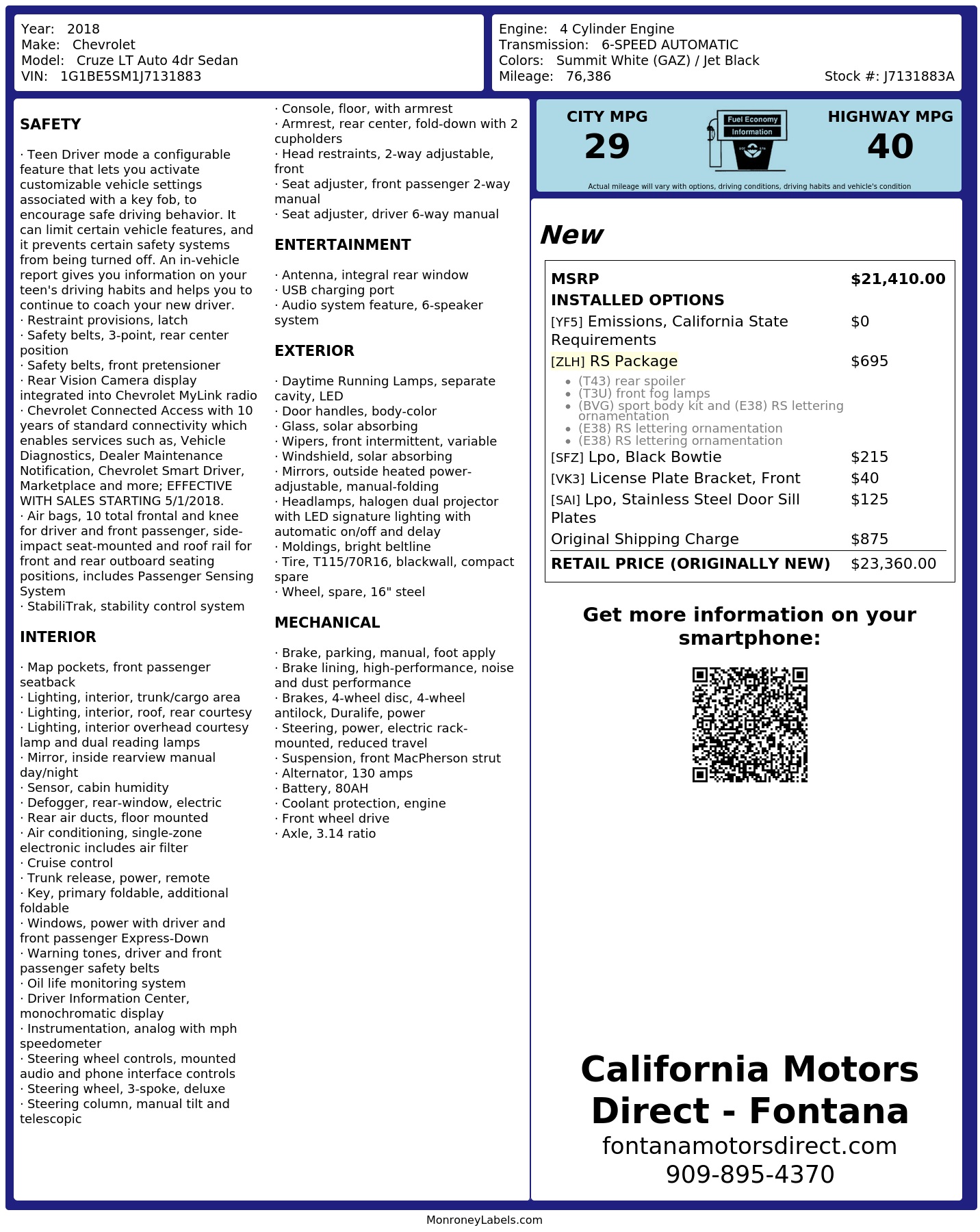 Monroney Label