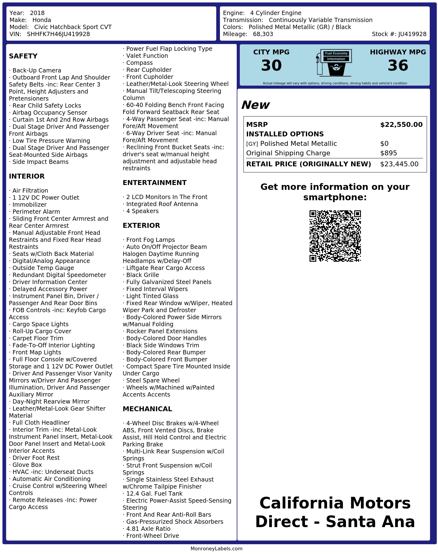 Monroney Label