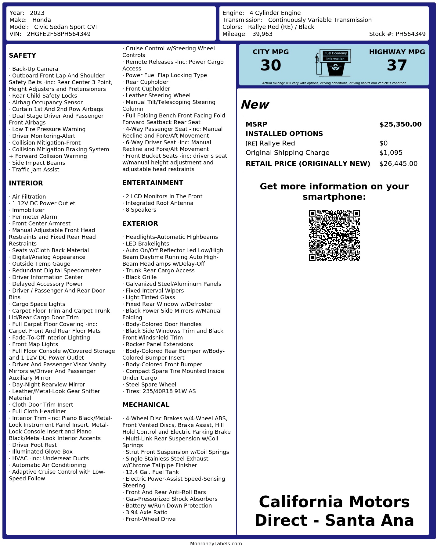 Monroney Label