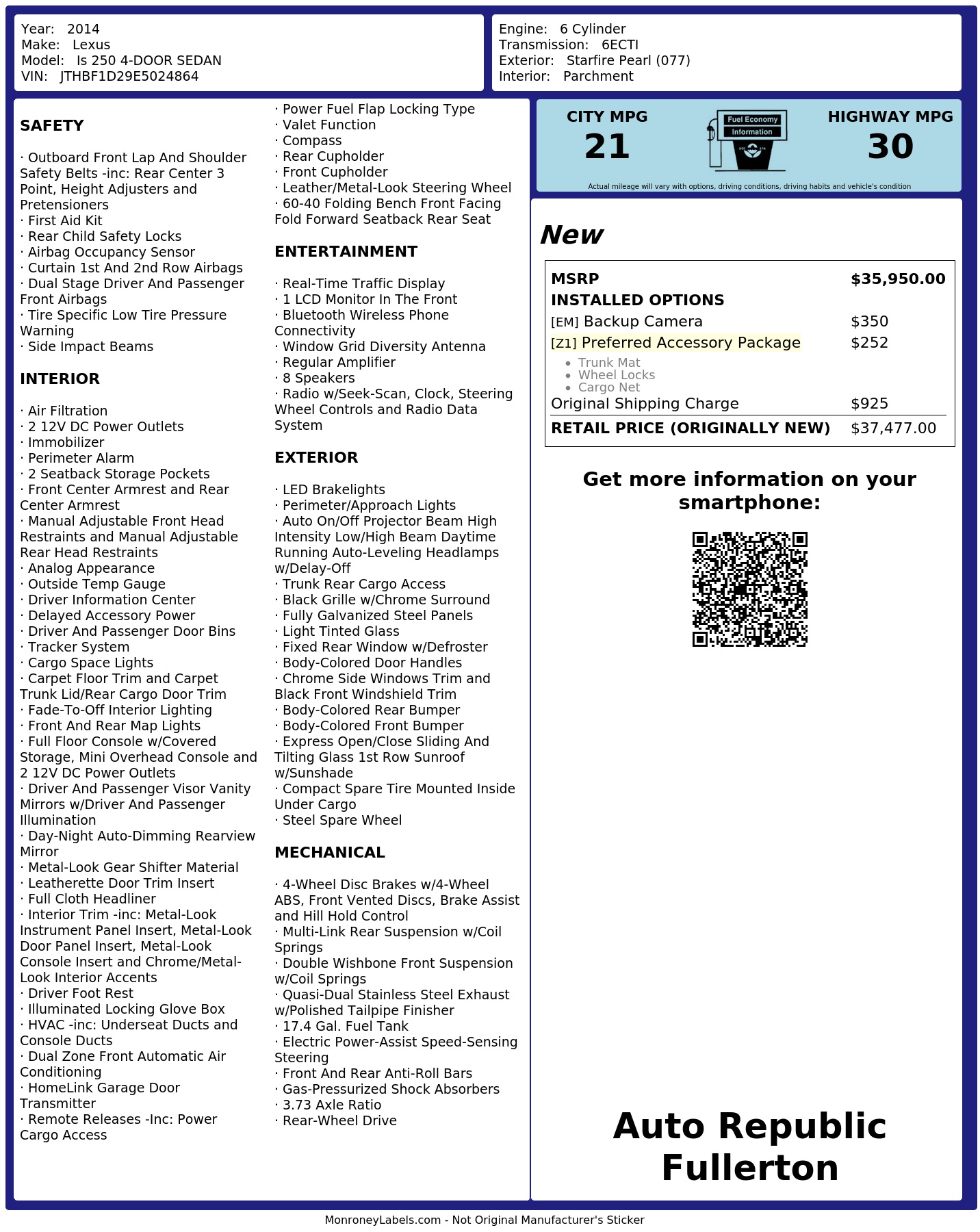 Monroney Label