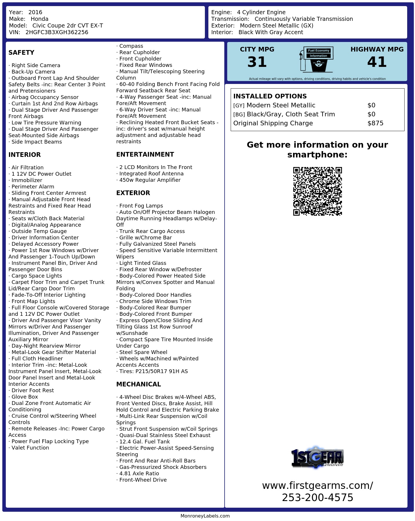 Monroney Label