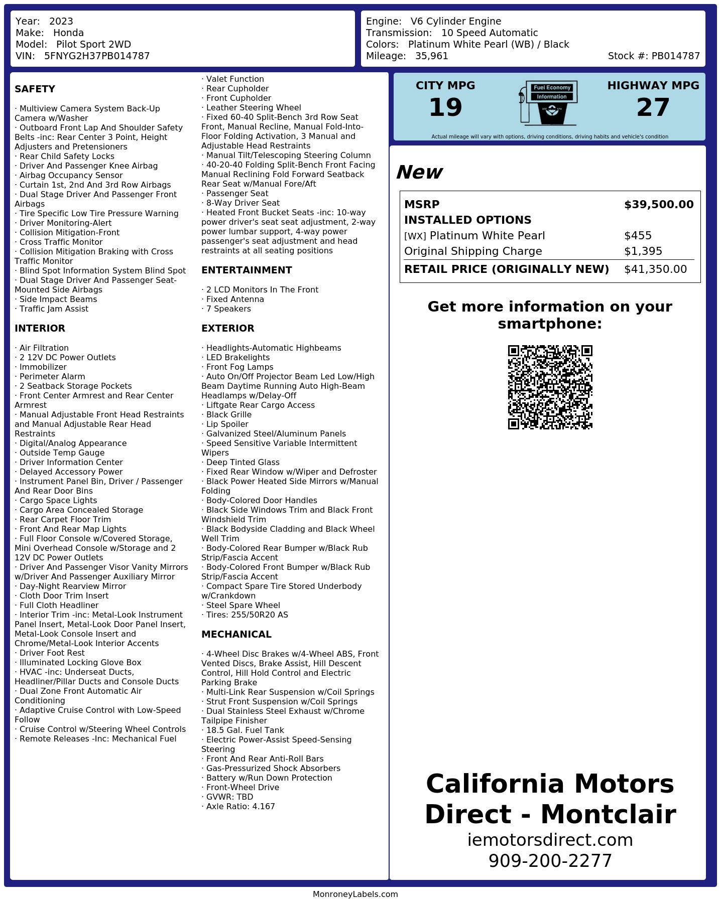 Monroney Label