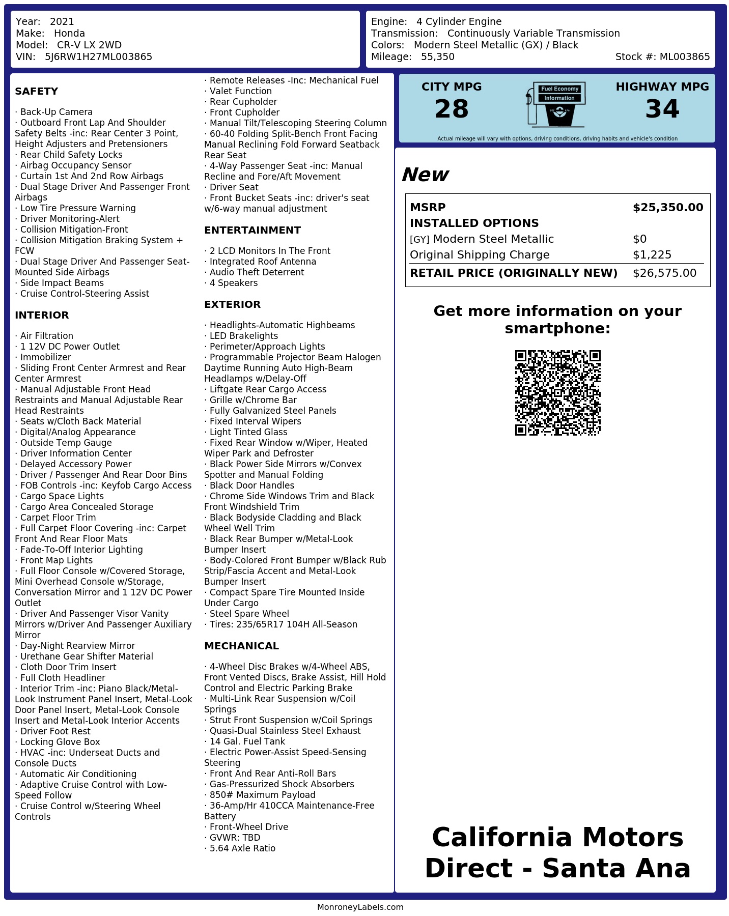 Monroney Label