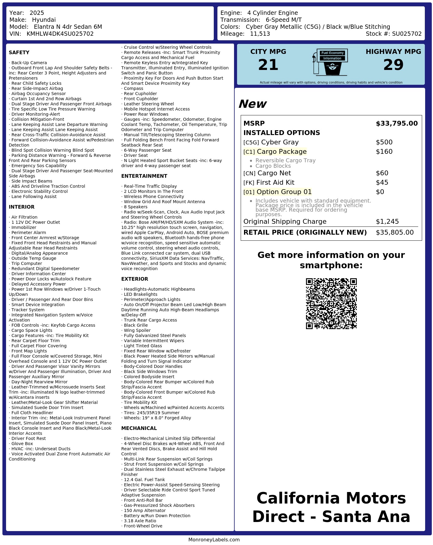 Monroney Label