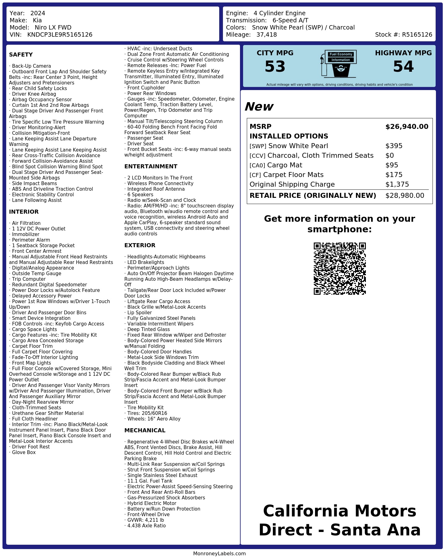 Monroney Label