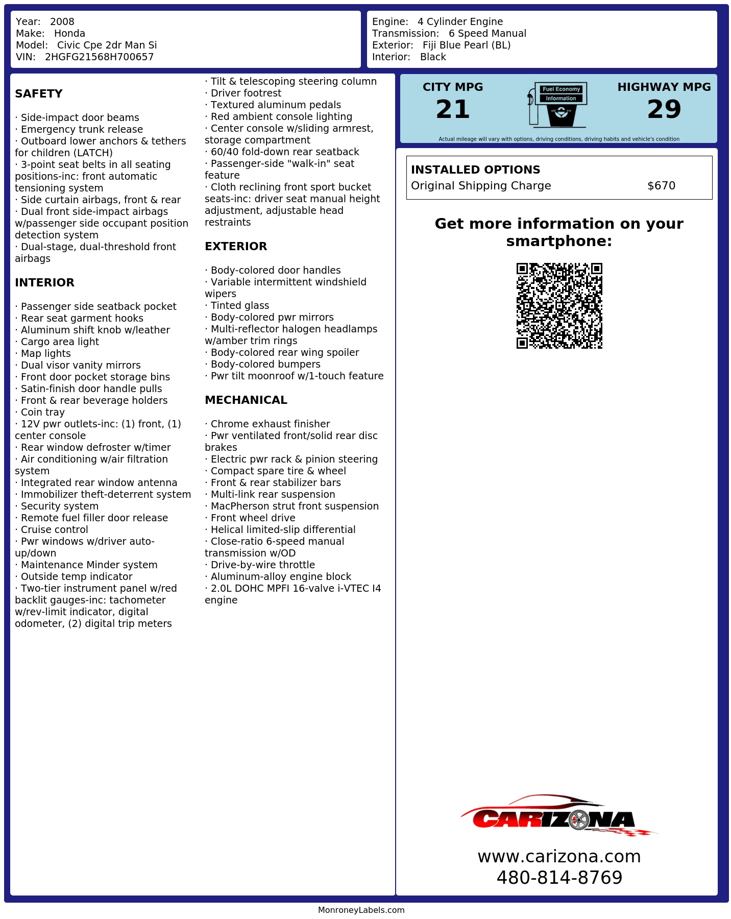 Monroney Label