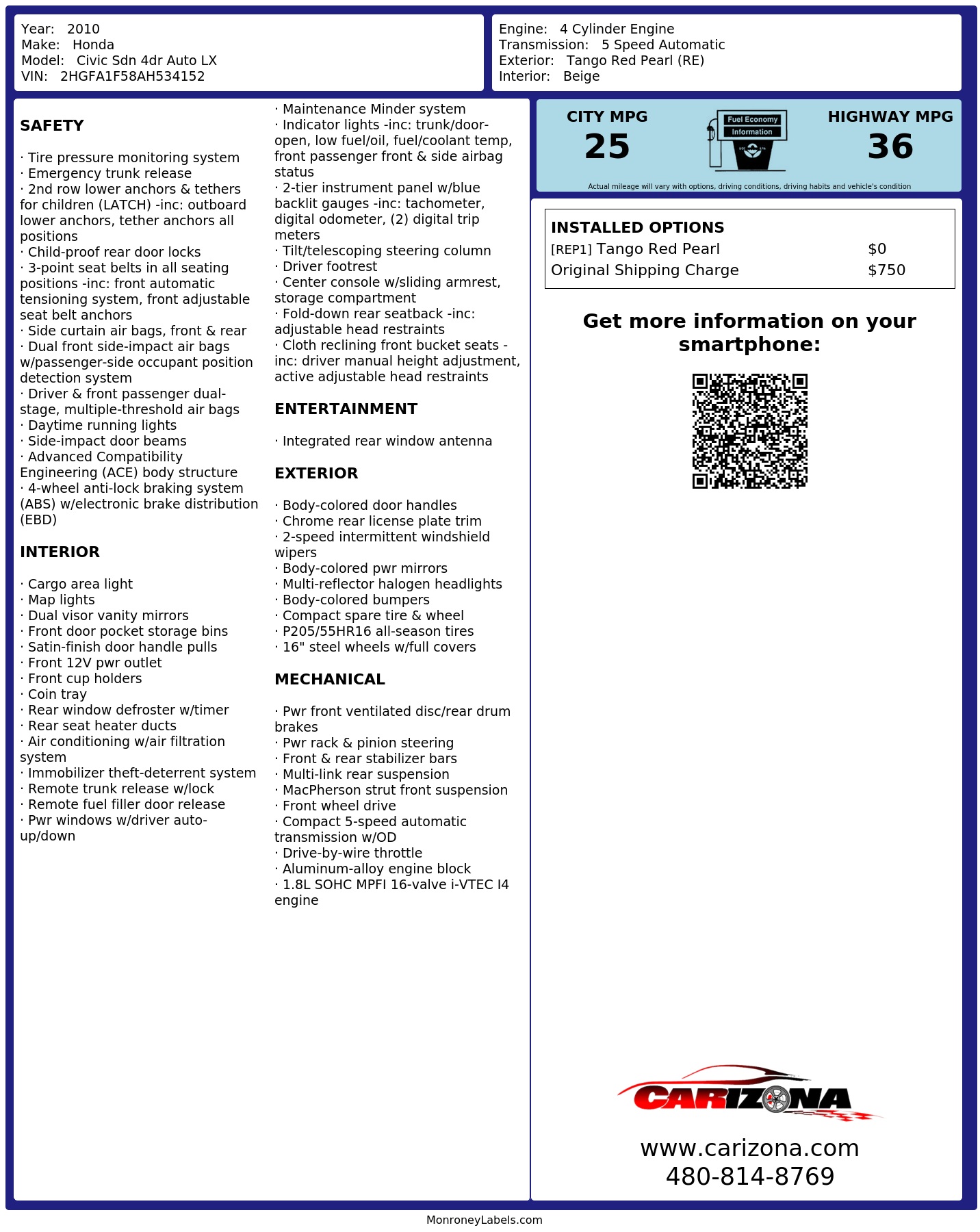 Monroney Label