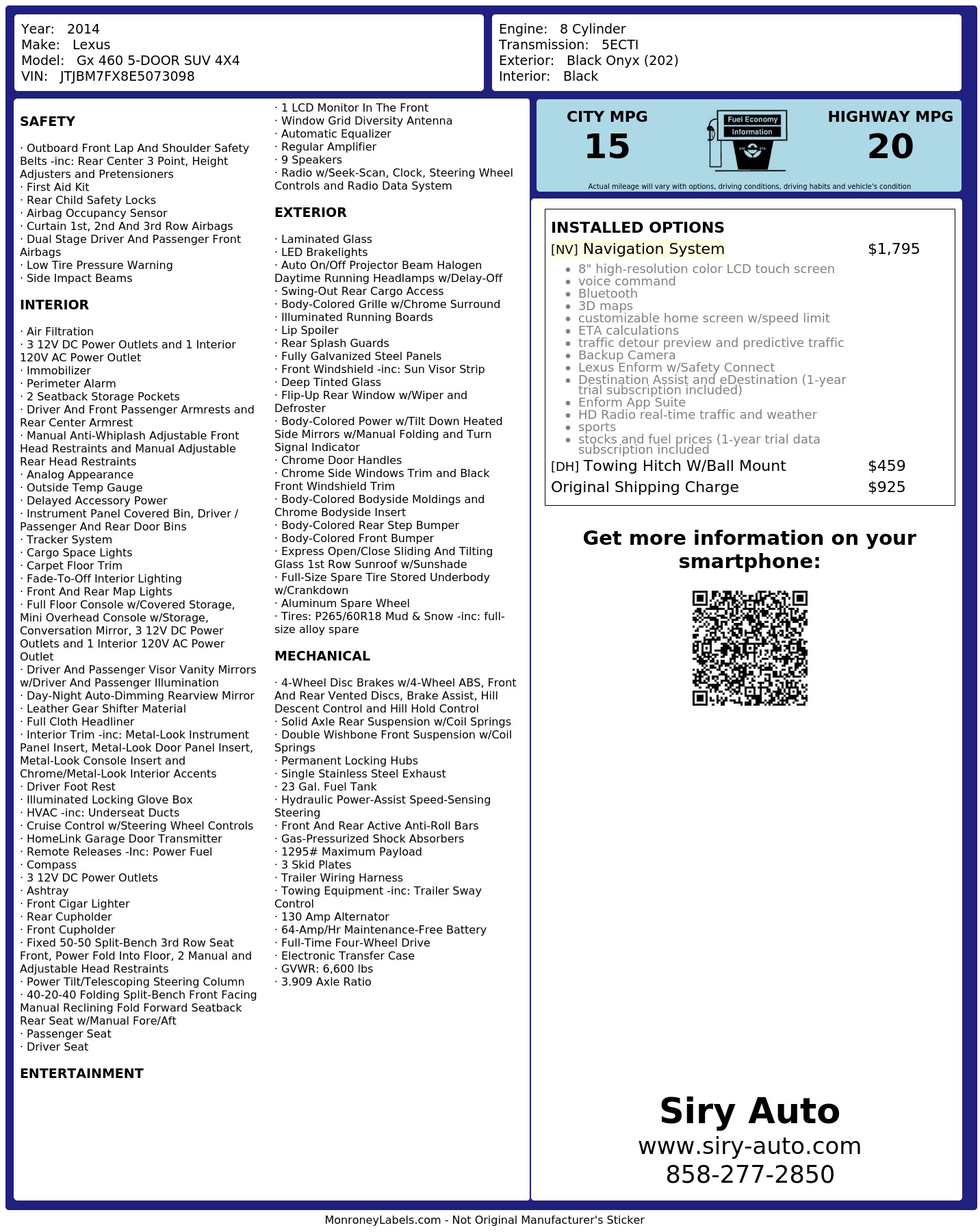 Monroney Label