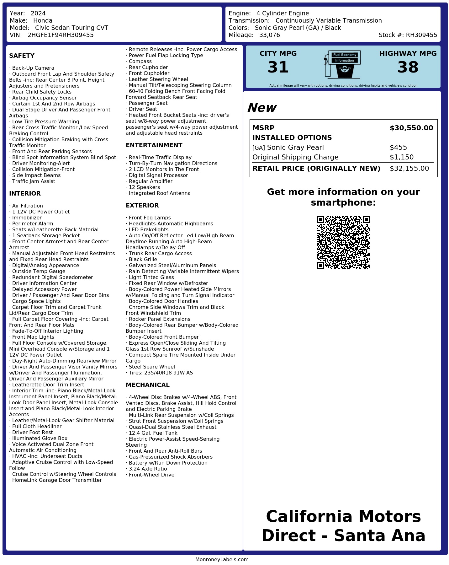 Monroney Label