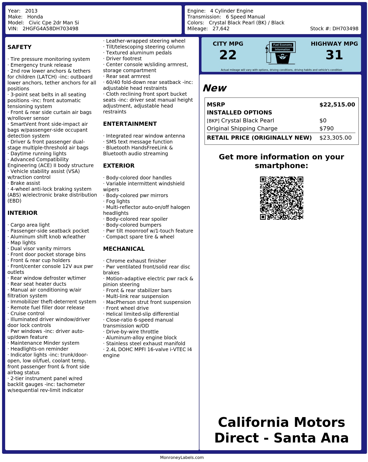 Monroney Label