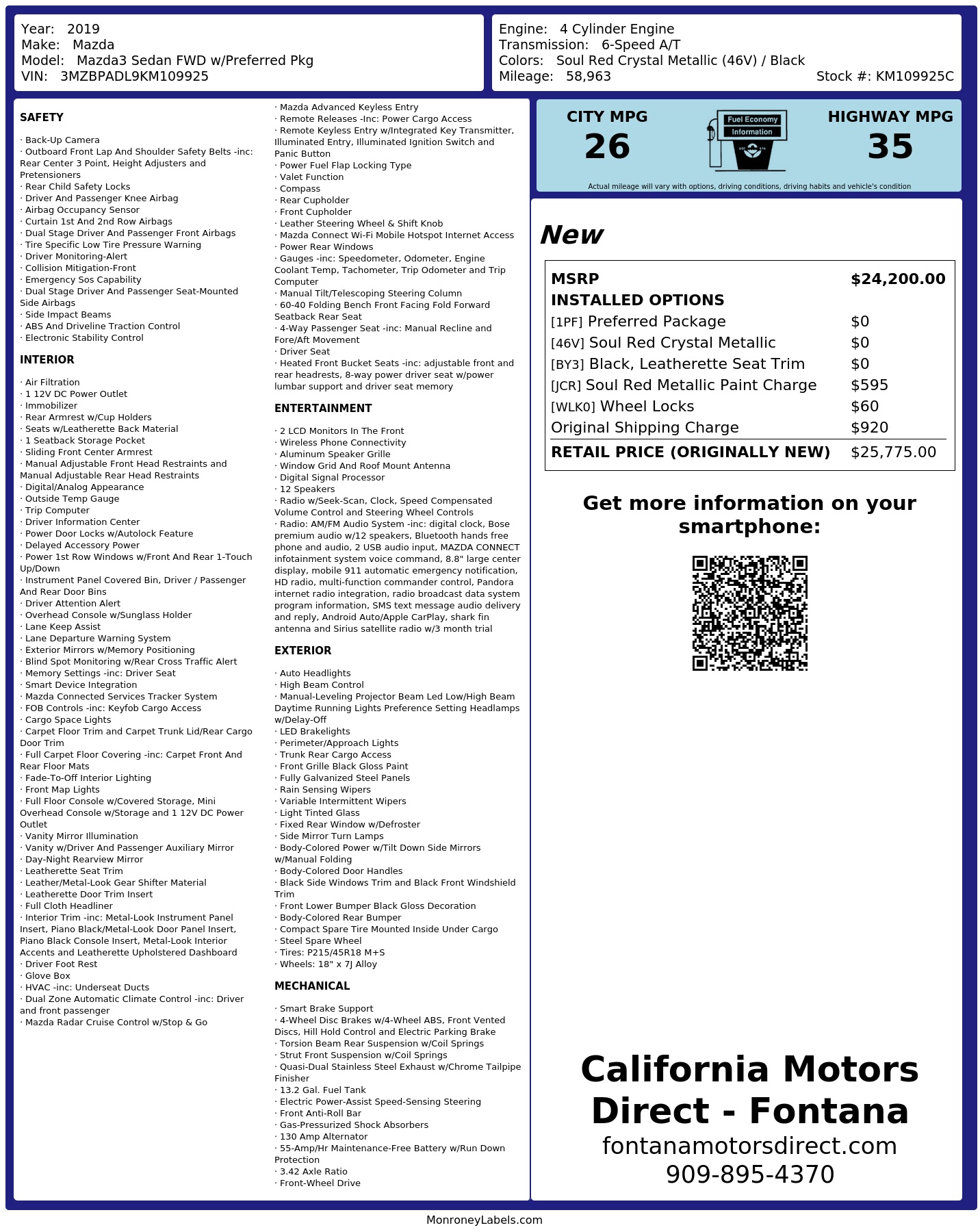 Monroney Label