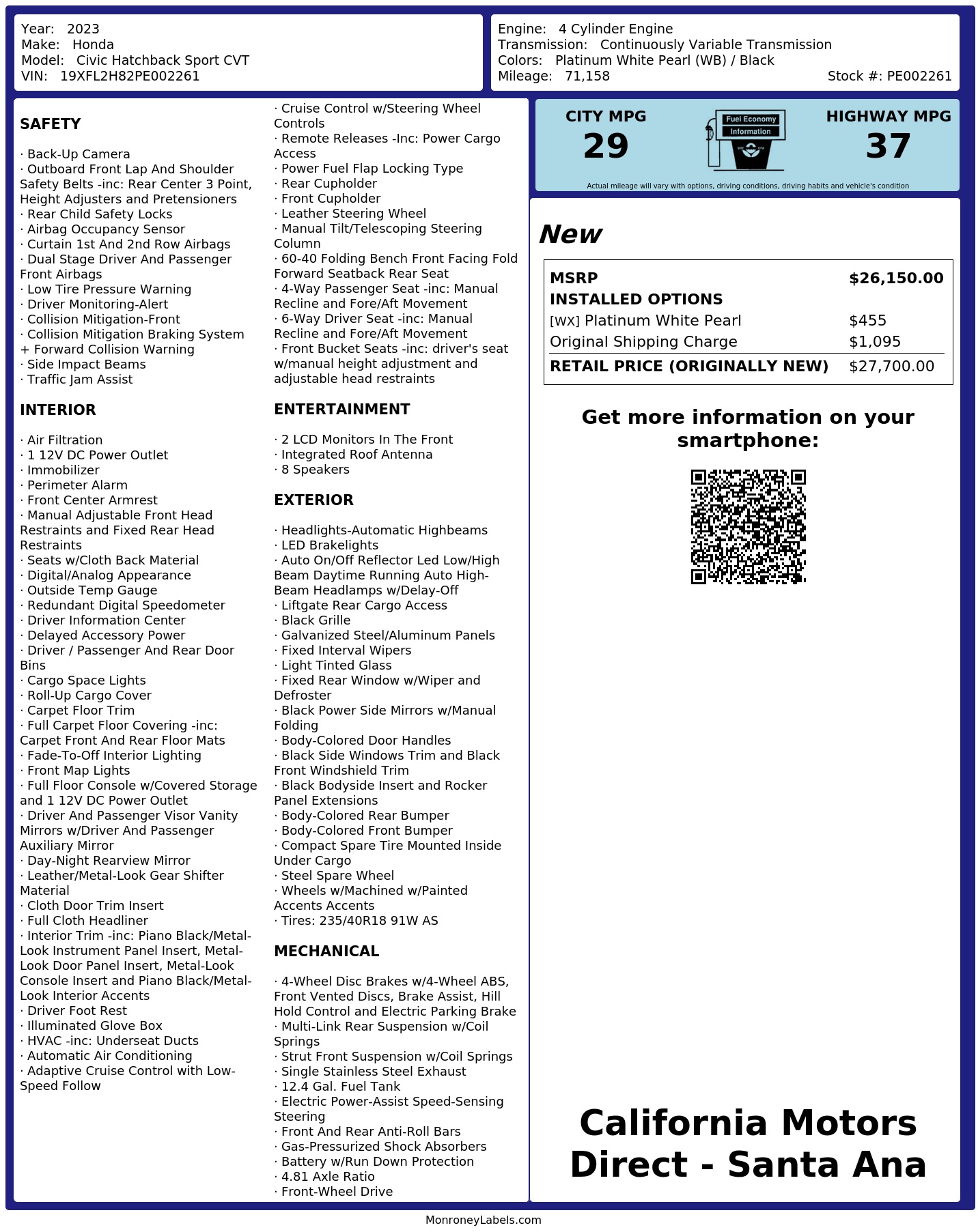 Monroney Label