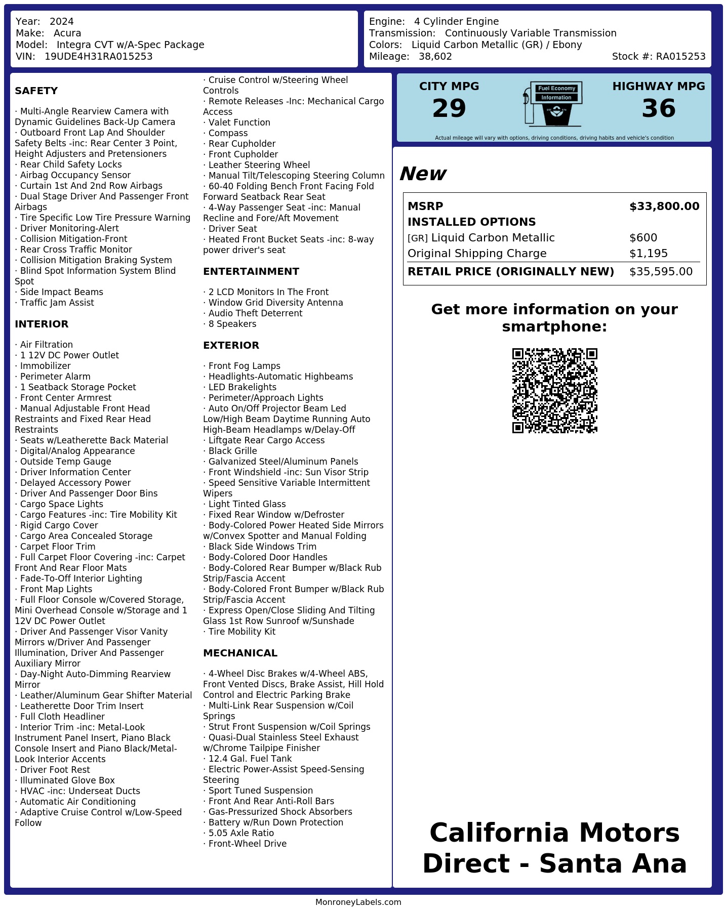 Monroney Label