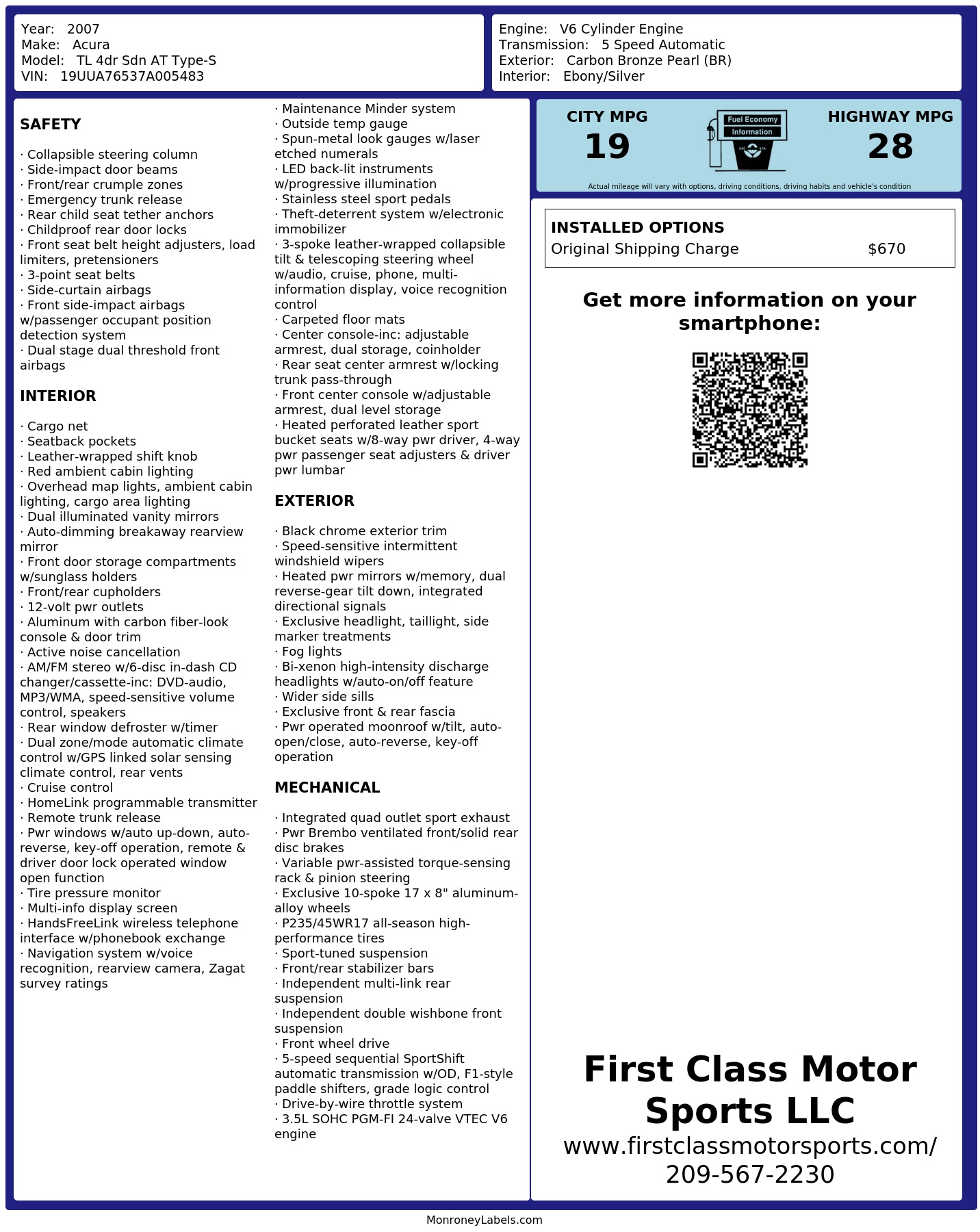 Monroney Label