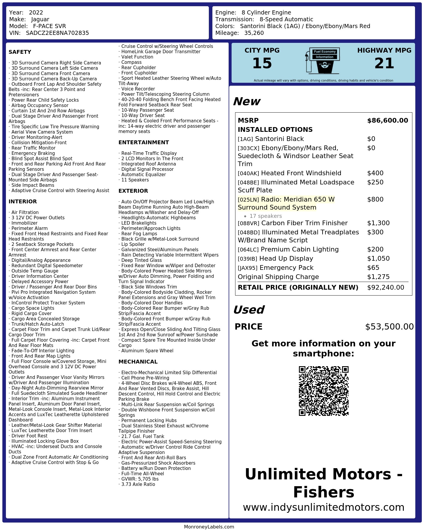 Monroney Label