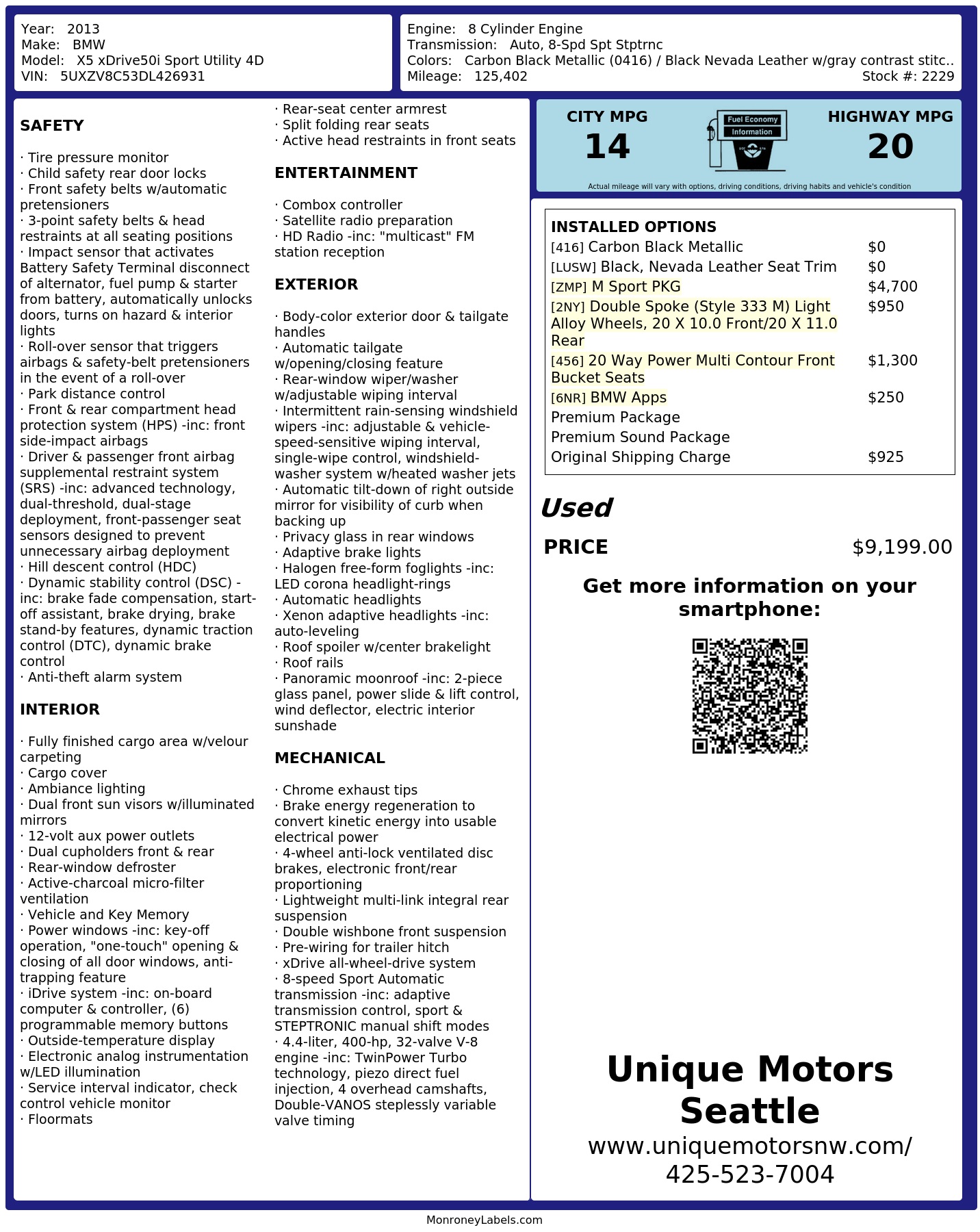 Monroney Label