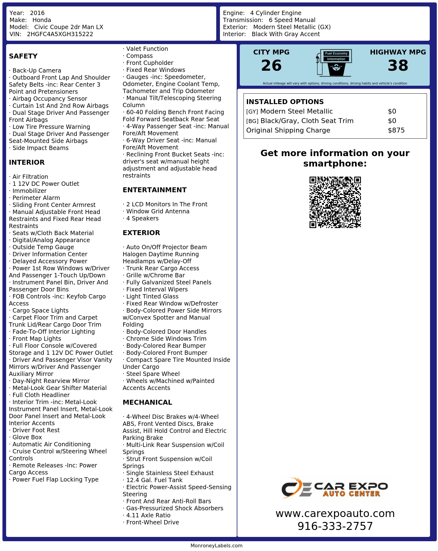 Monroney Label