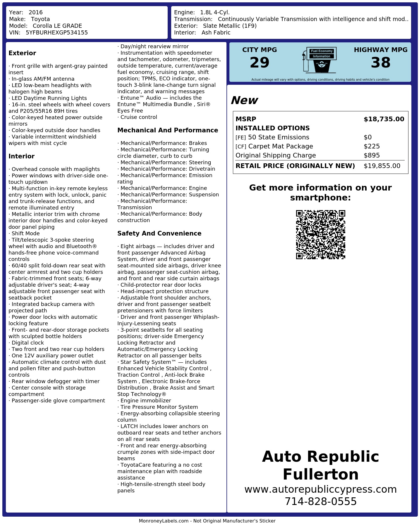 Monroney Label