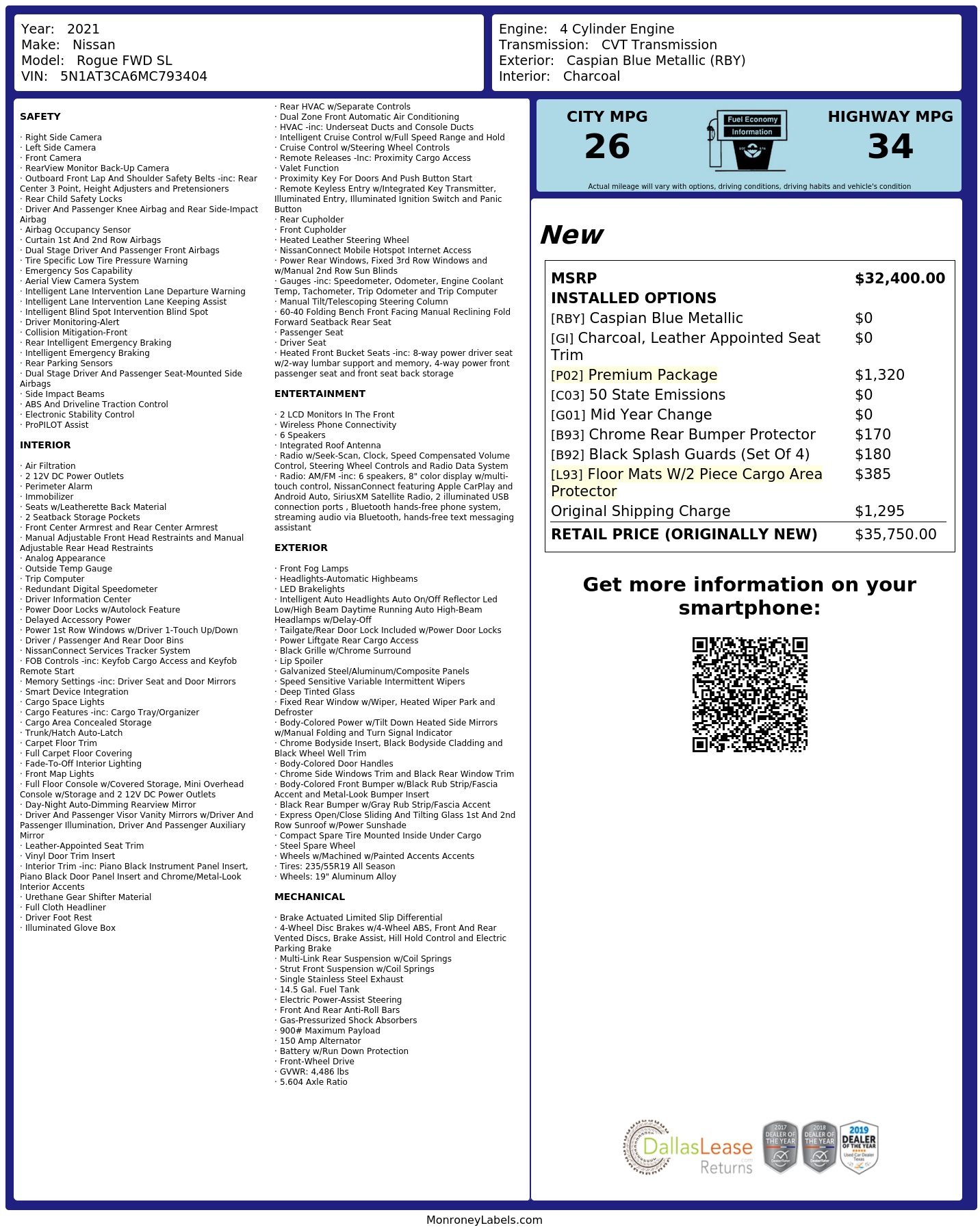 Monroney Label