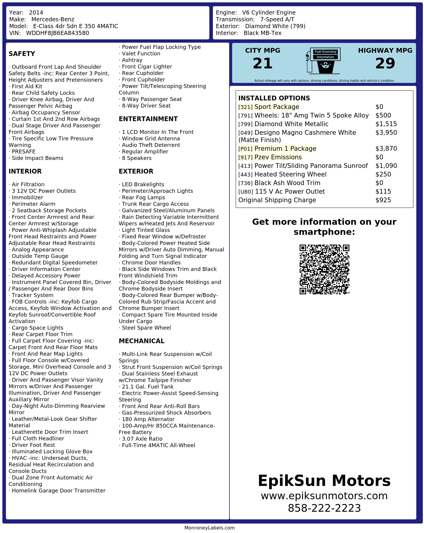 Monroney Label