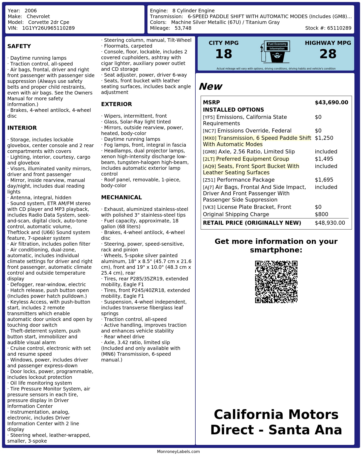 Monroney Label