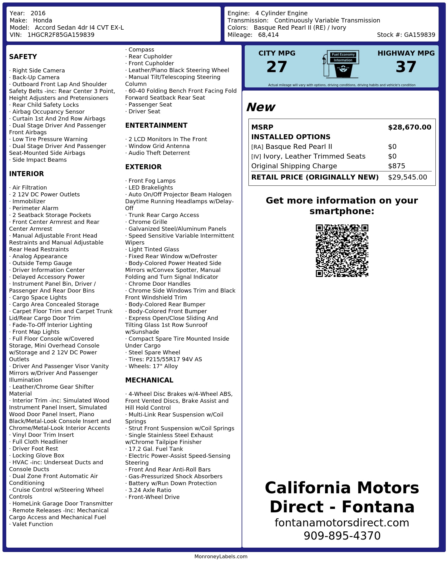 Monroney Label