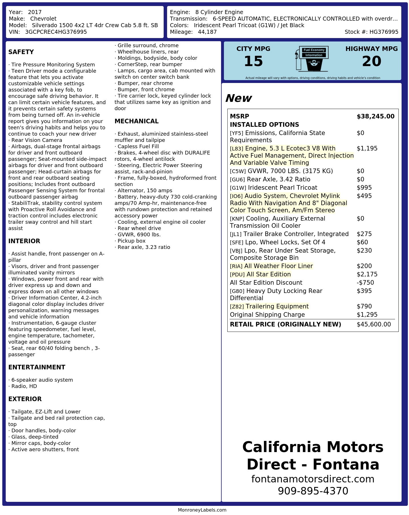 Monroney Label