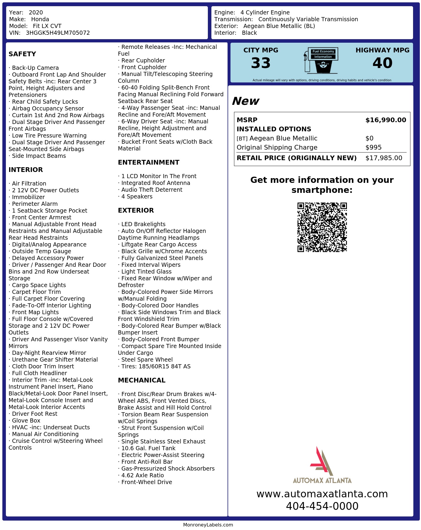 Monroney Label
