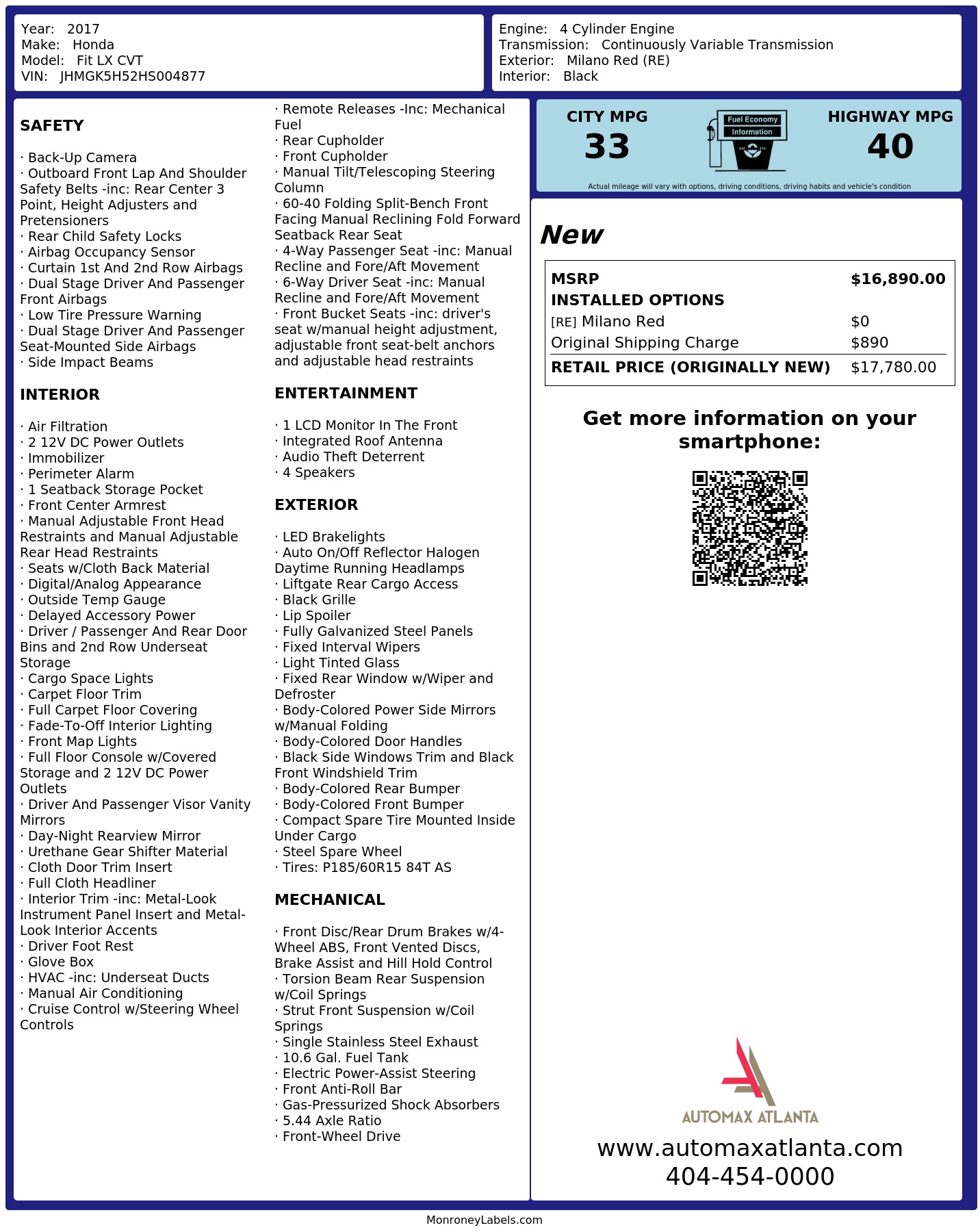 Monroney Label