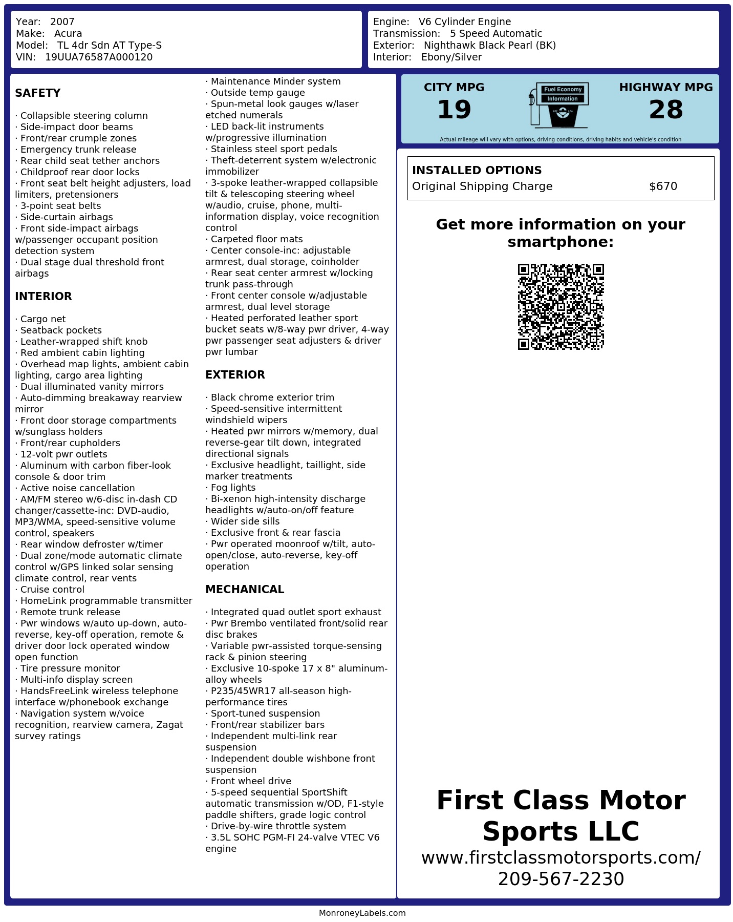 Monroney Label