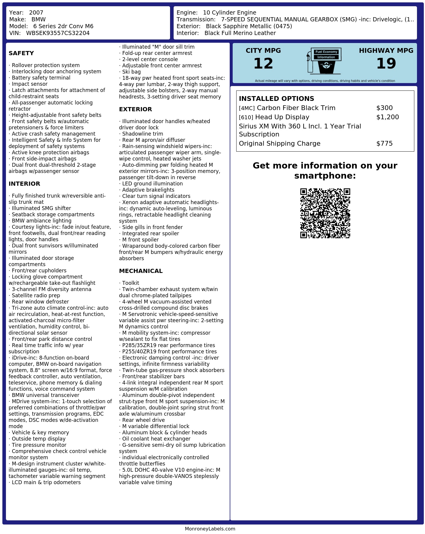 Monroney Label