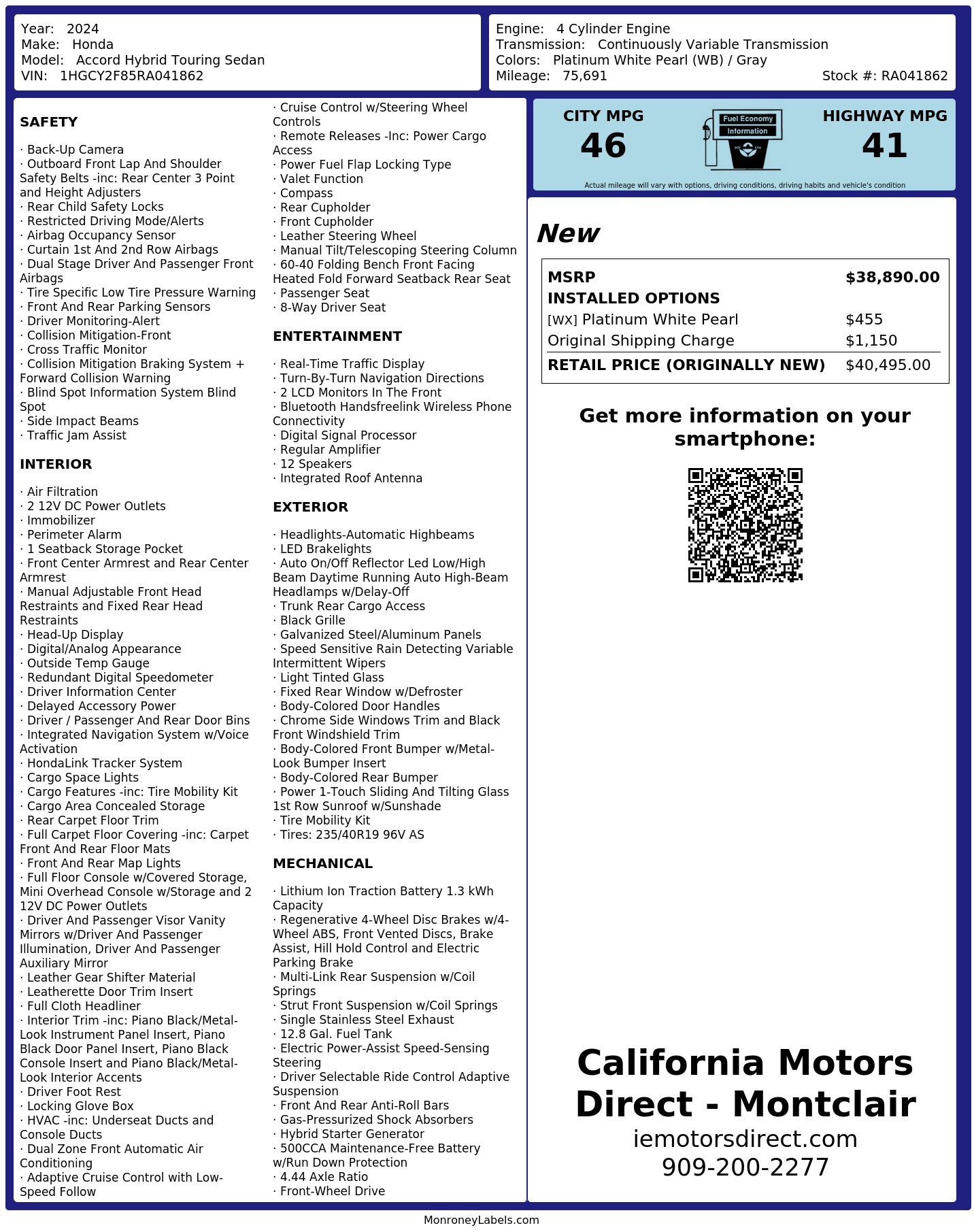 Monroney Label