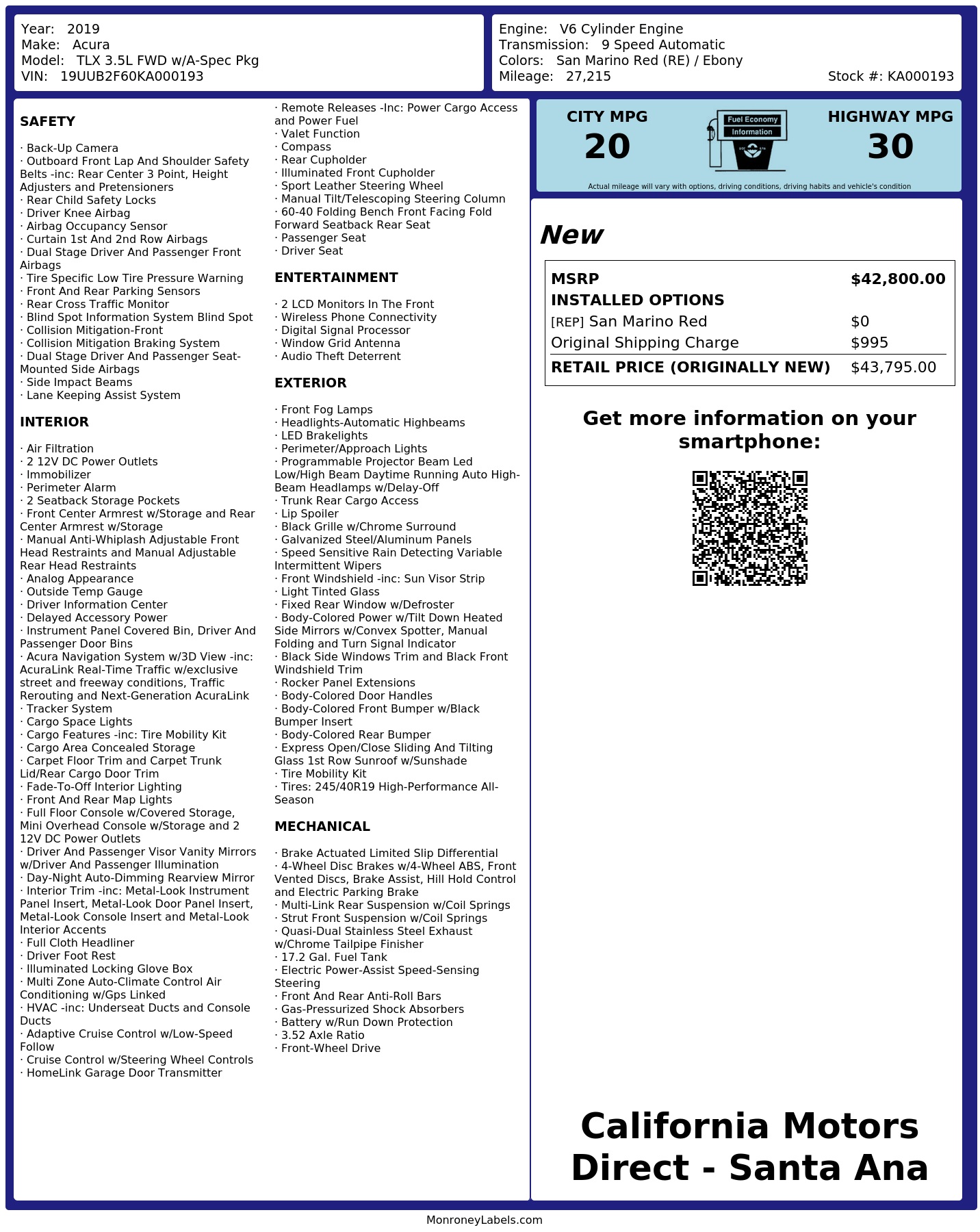 Monroney Label
