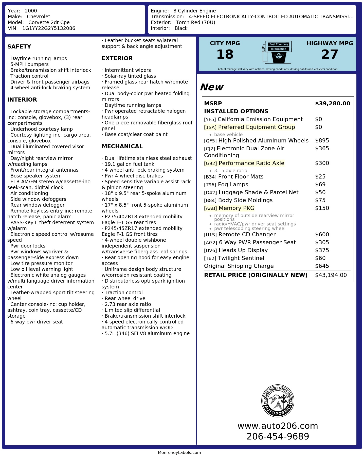 Monroney Label