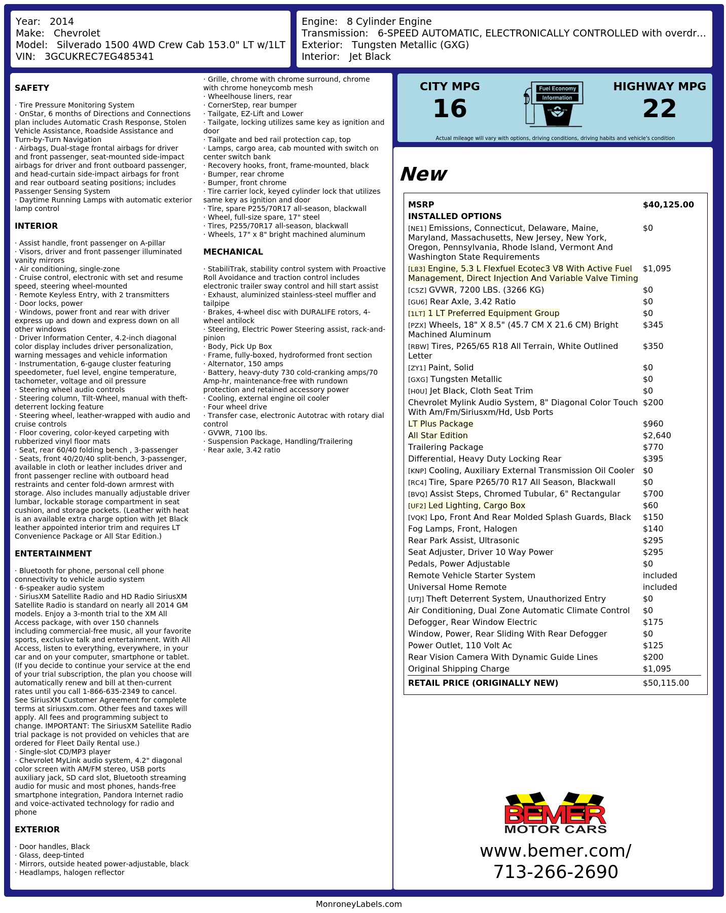Monroney Label