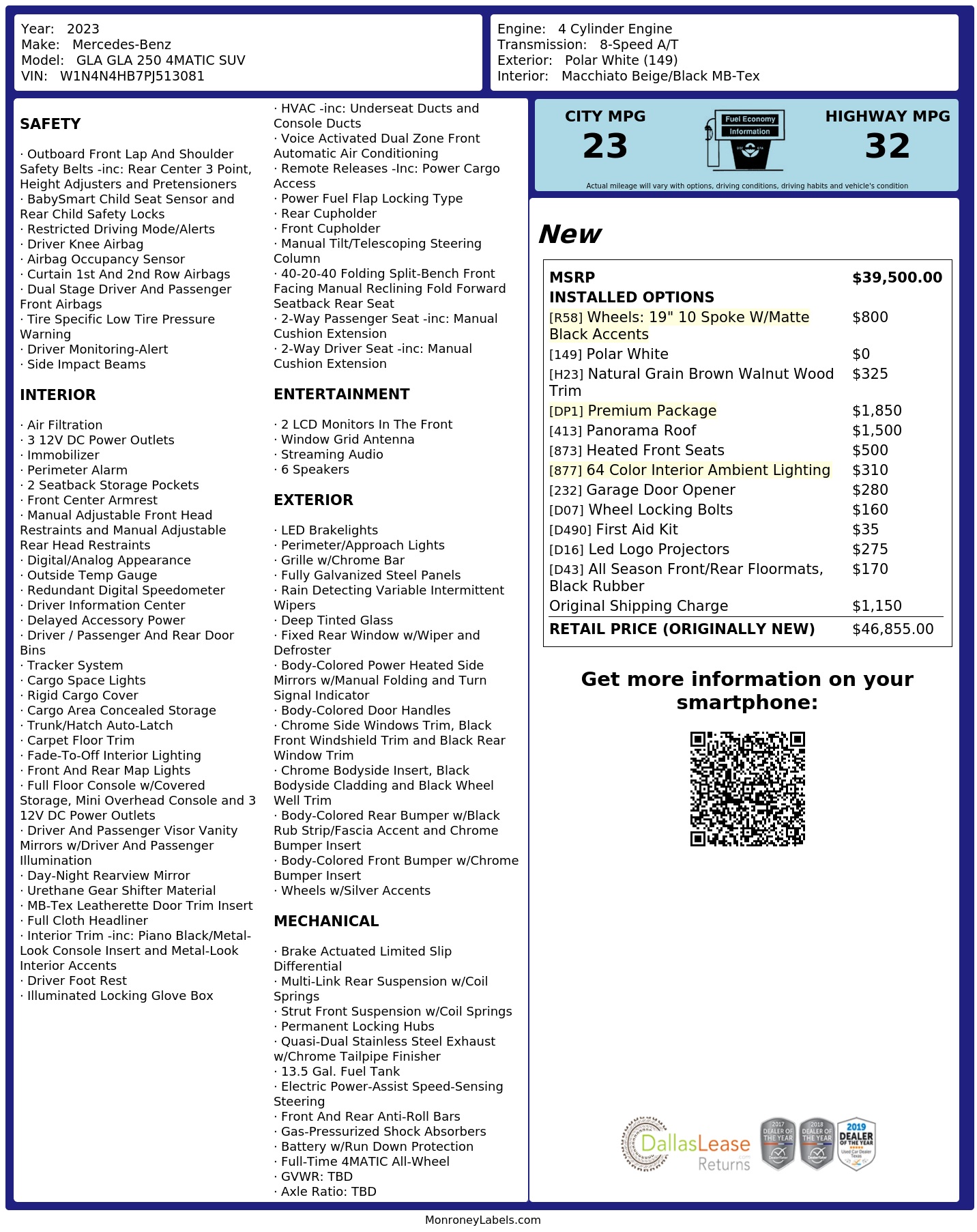 Monroney Label