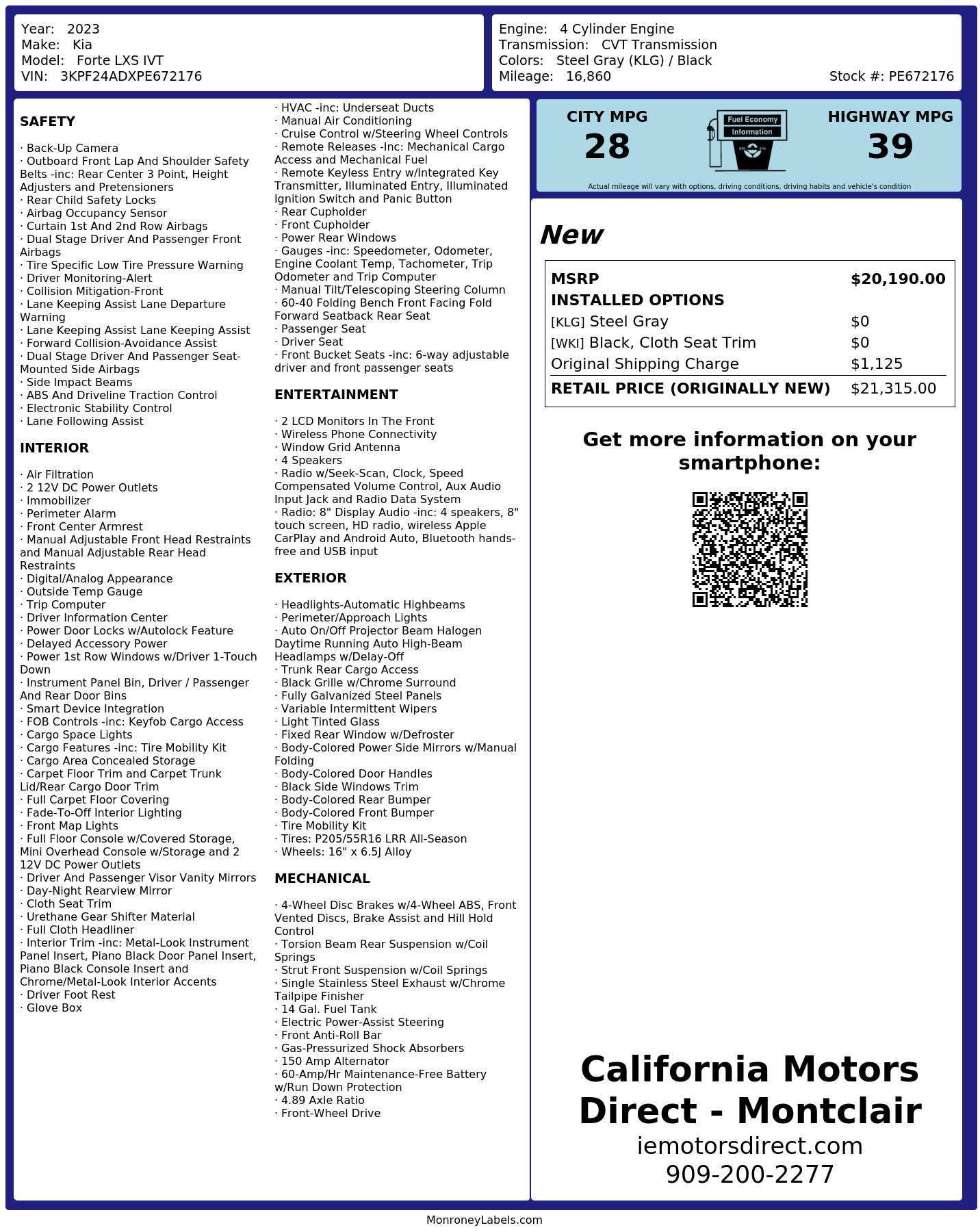 Monroney Label