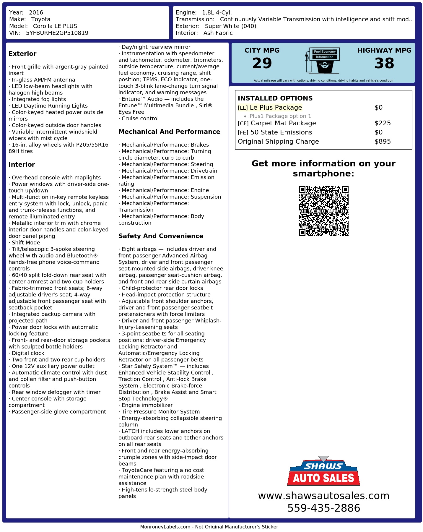 Monroney Label